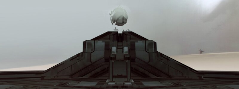futuristic structure with floating sphere