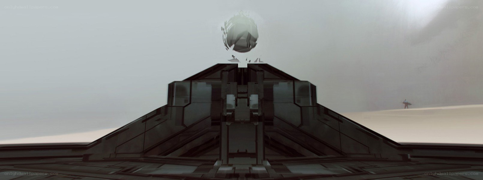 futuristic structure with floating sphere