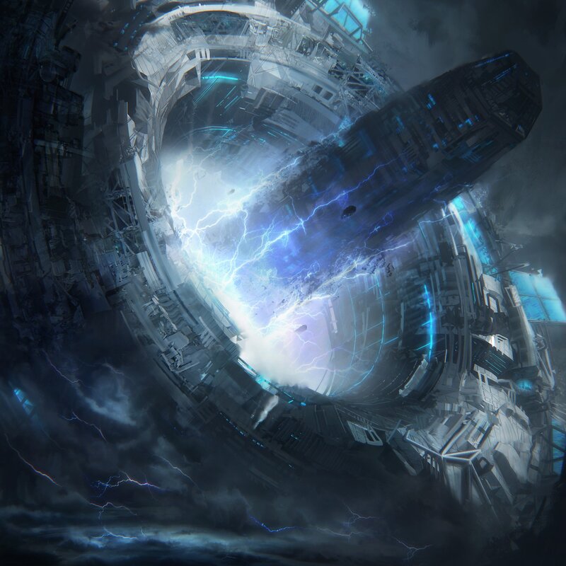 Futuristic Structure with Lightning