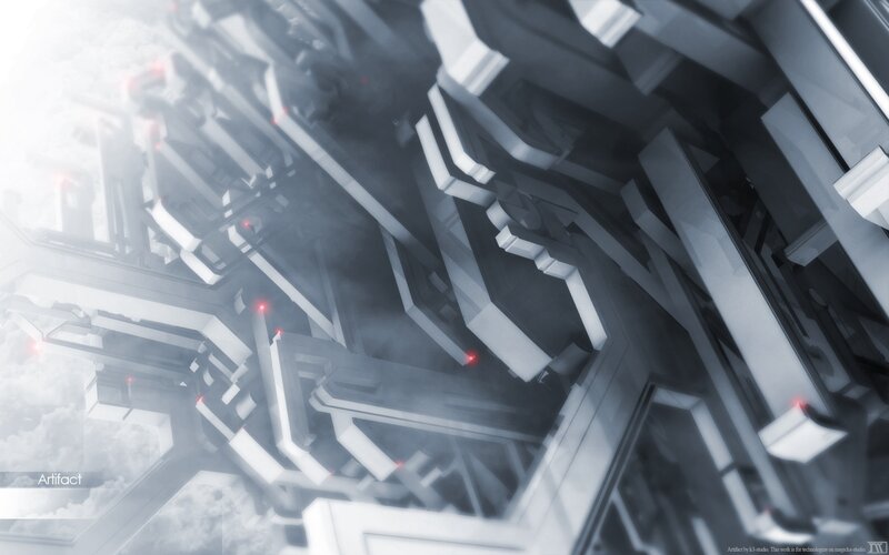 futuristic structure with red lights