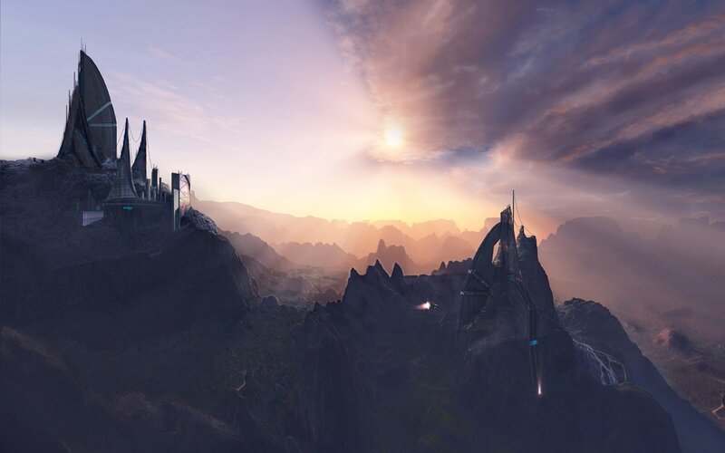 Futuristic Structures on Mountains — Purple