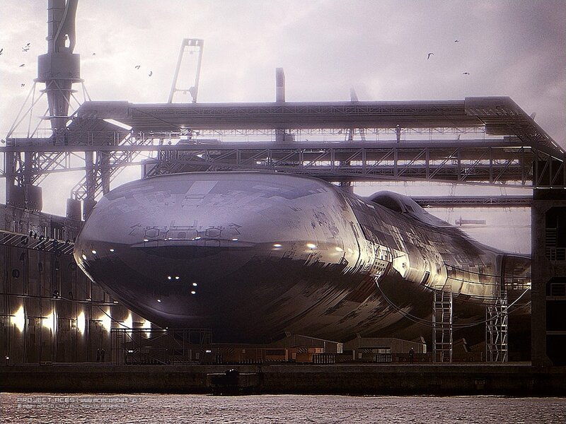 Futuristic Submarine in Dock