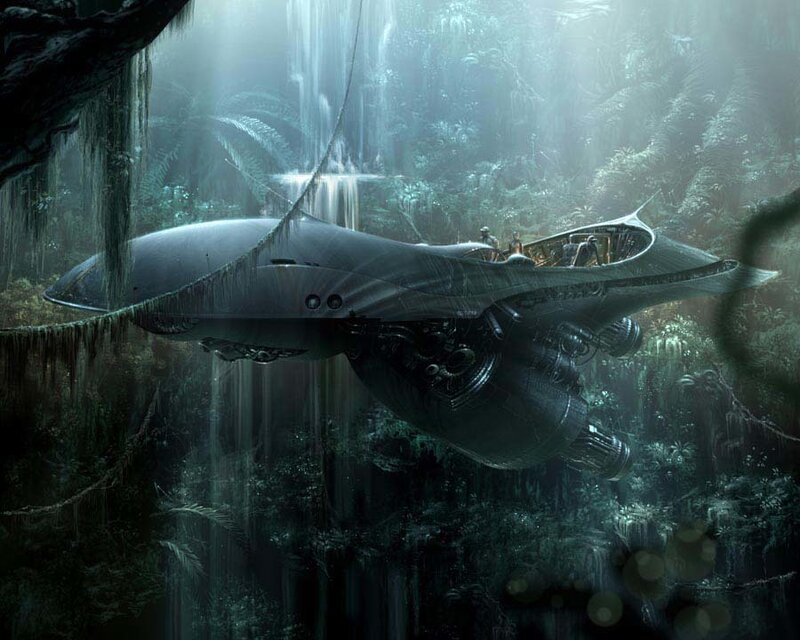 futuristic submarine in jungle