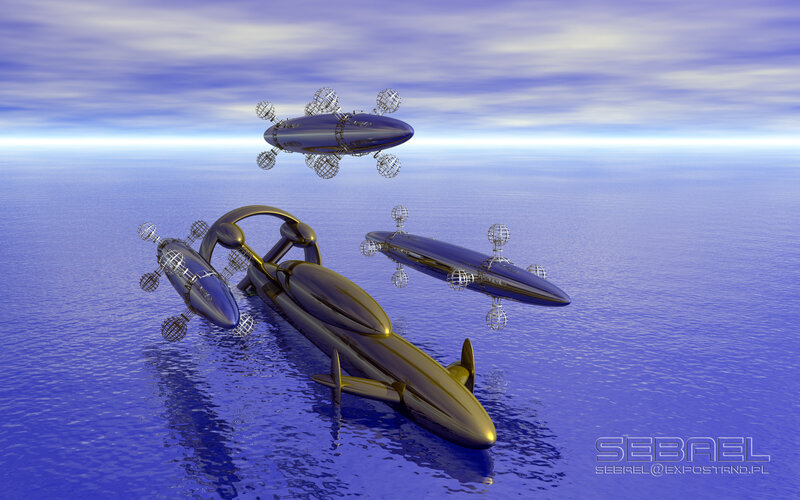 Futuristic submarines in ocean