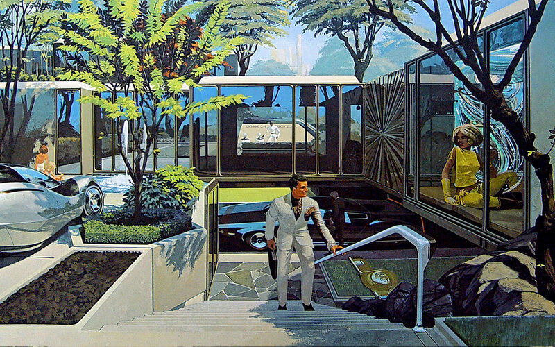 Futuristic suburban scene