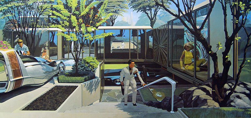 Futuristic suburban scene