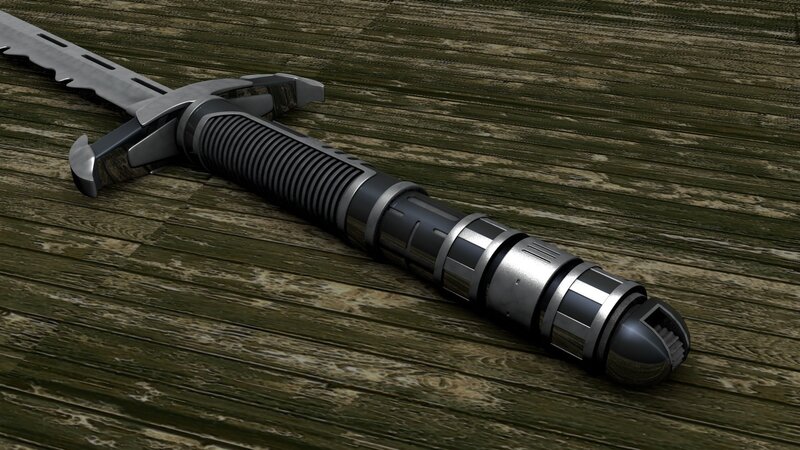 futuristic sword on wood