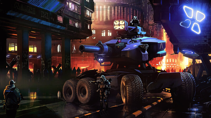 Futuristic Tank in City — Blue