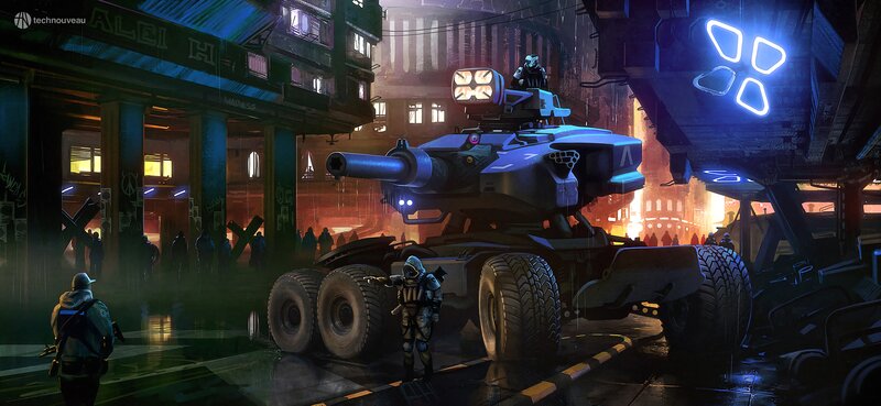 Futuristic Tank in City