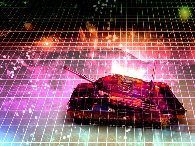 Futuristic tank in grid space