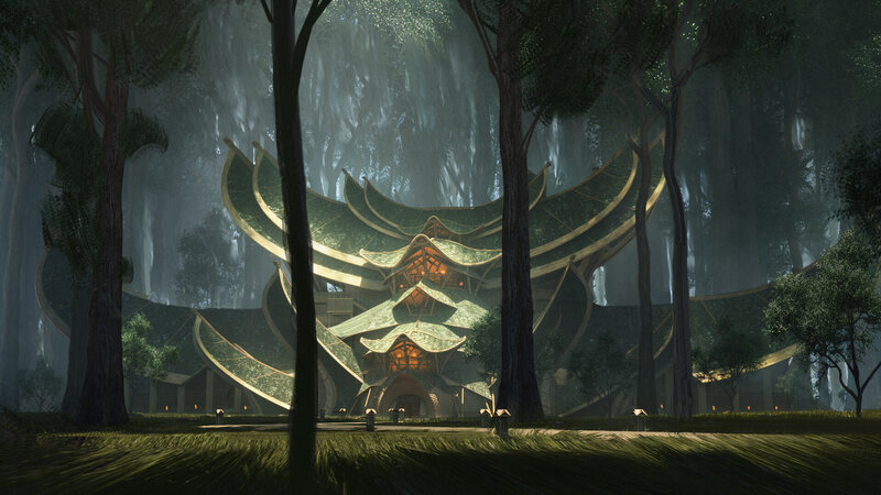 Futuristic Temple in Forest