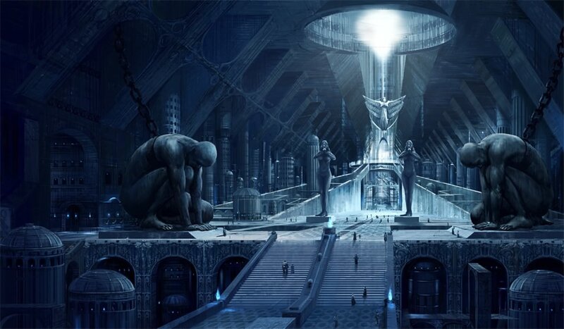 futuristic temple interior