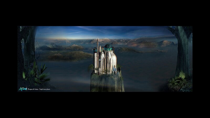 Futuristic Temple on Cliff — Blue