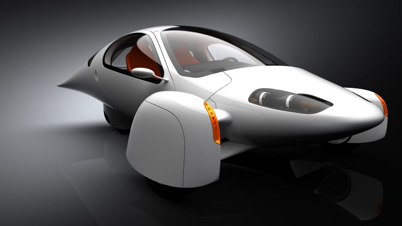 Futuristic Three-wheeled Car — White
