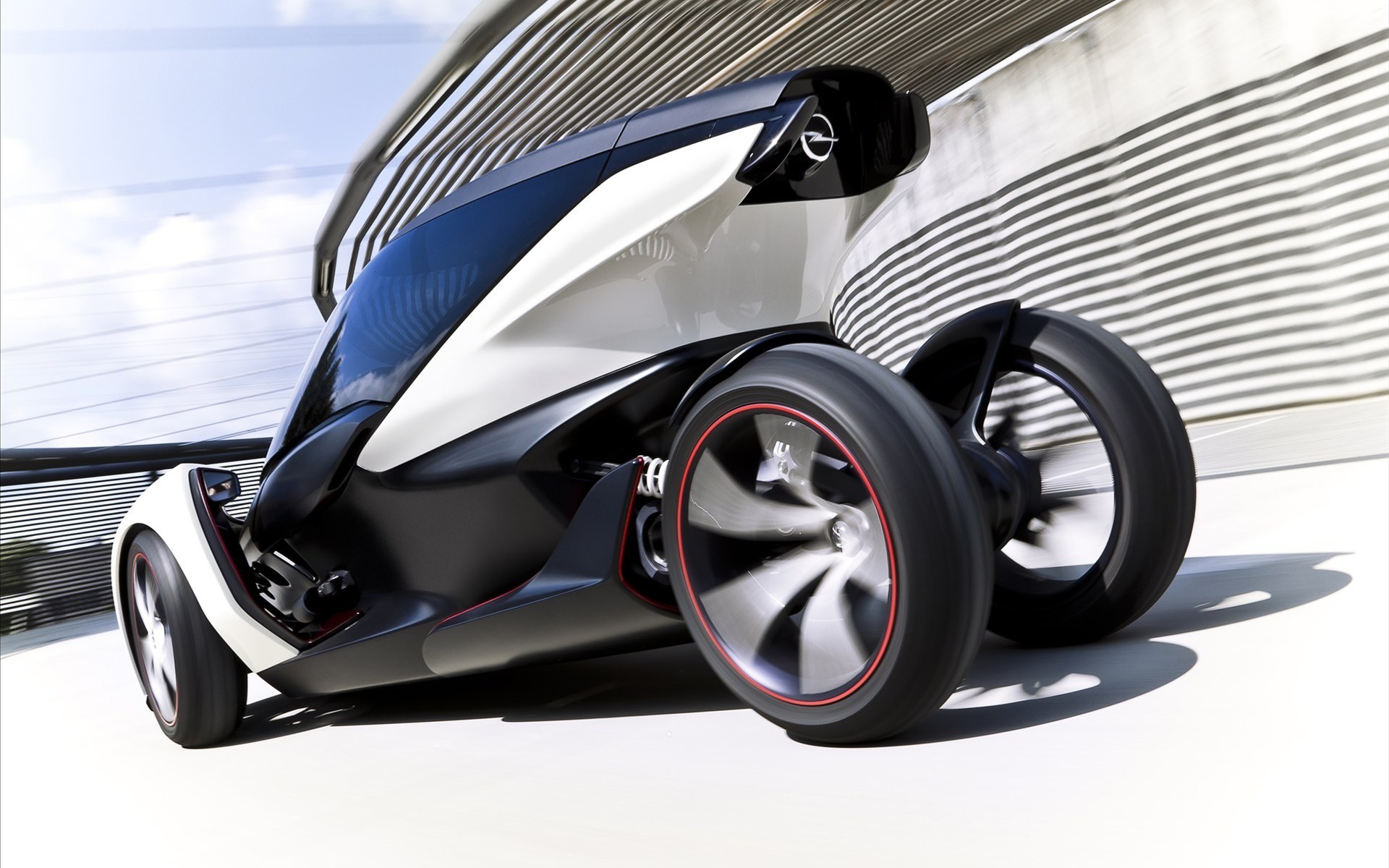 futuristic three-wheeled concept car