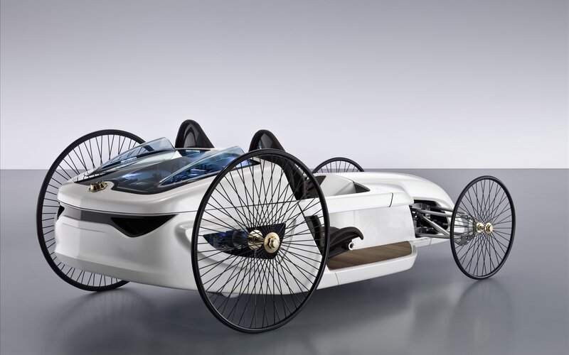 futuristic three-wheeled concept car