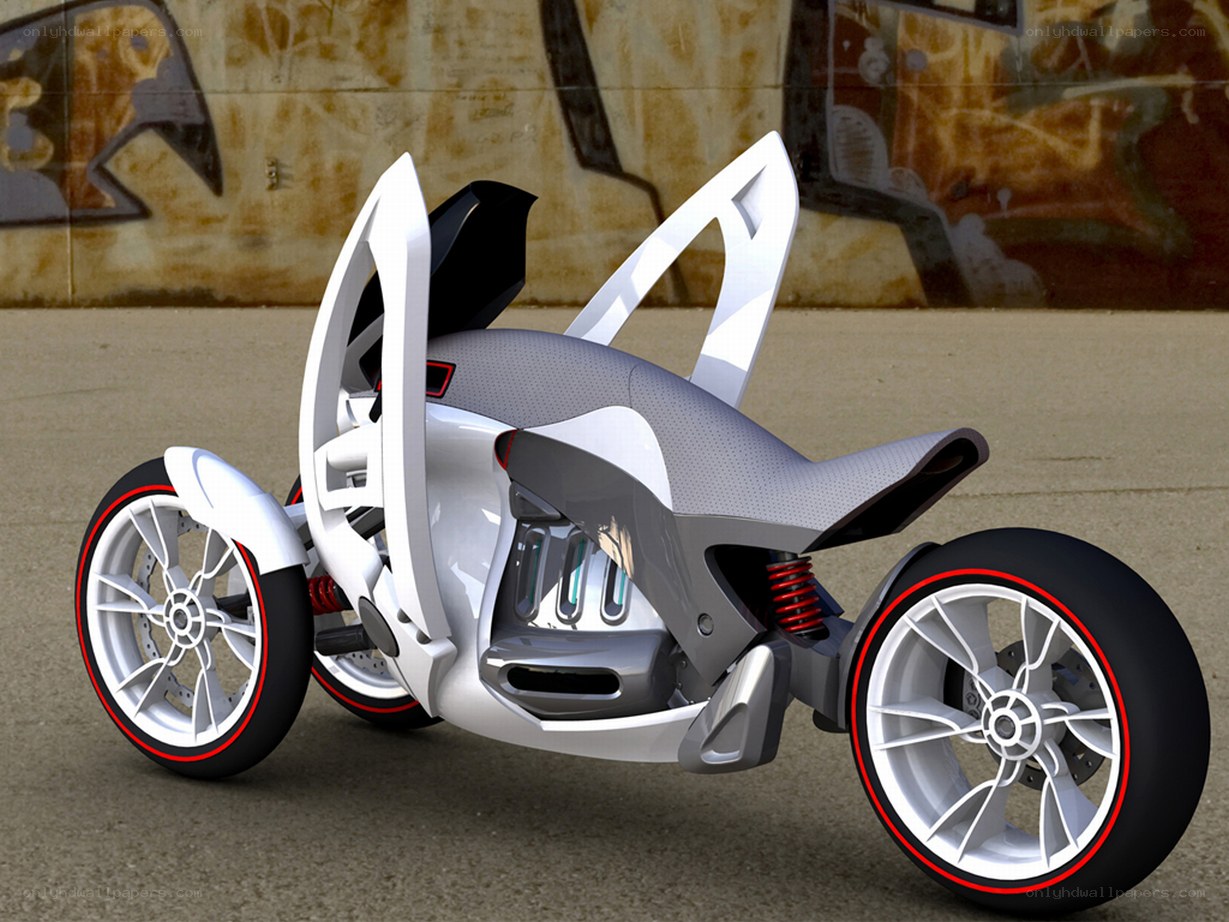 futuristic three-wheeled motorcycle