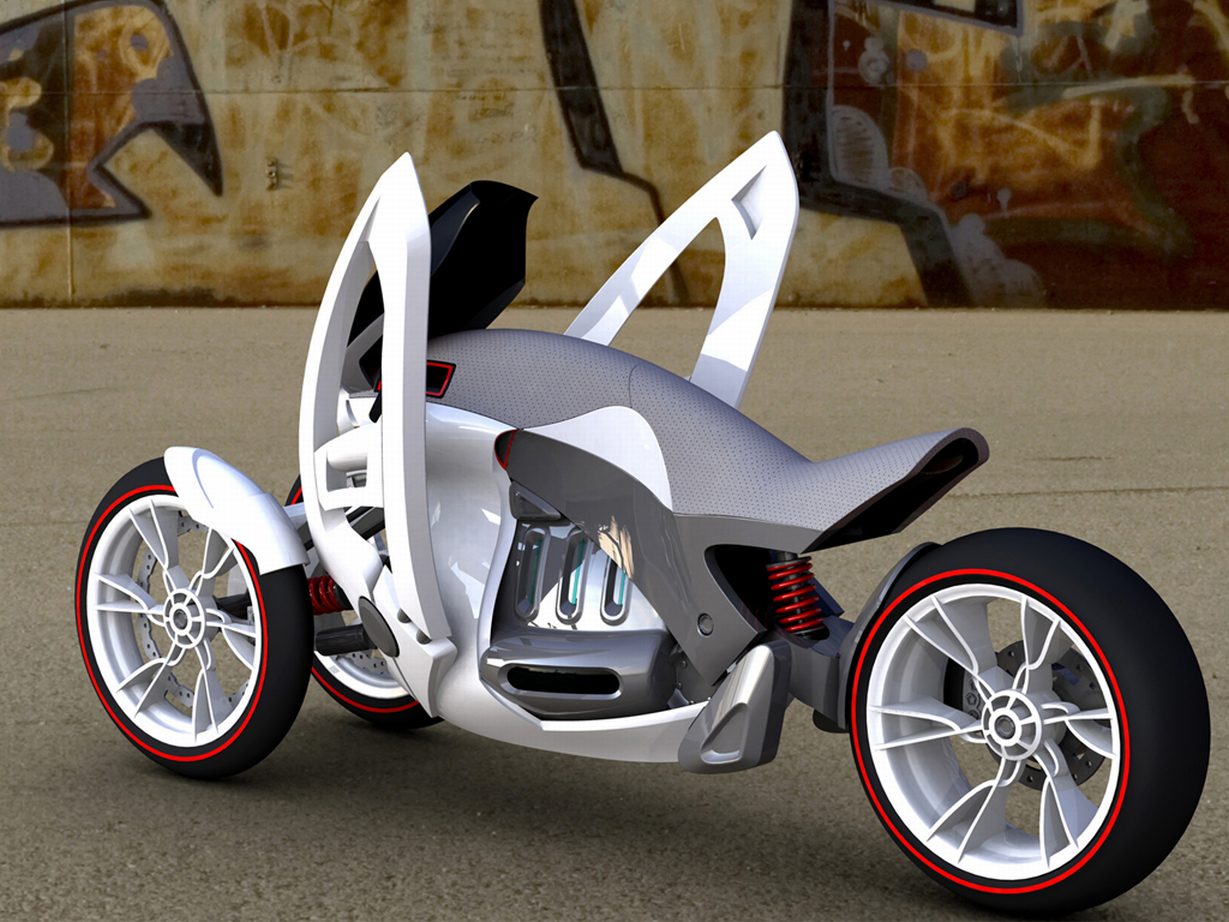 futuristic three-wheeled motorcycle