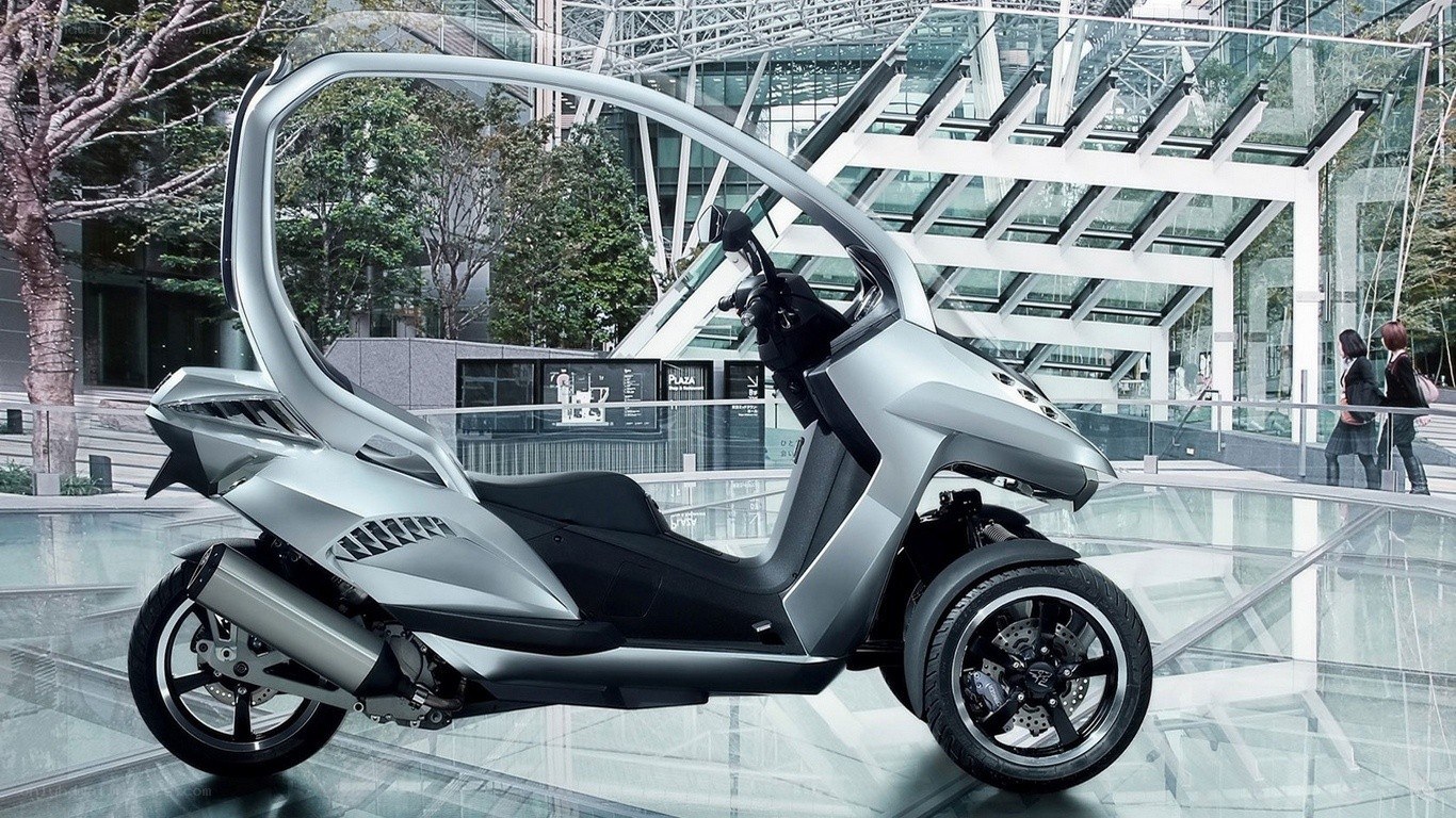 futuristic three-wheeled scooter