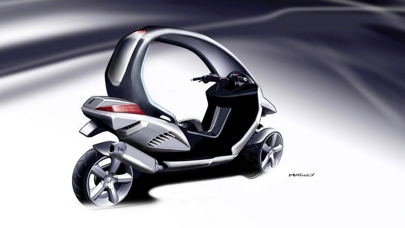 futuristic three-wheeled scooter concept