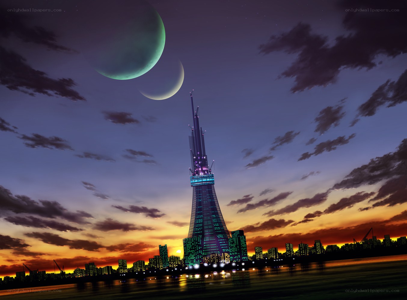 Futuristic tower at dusk