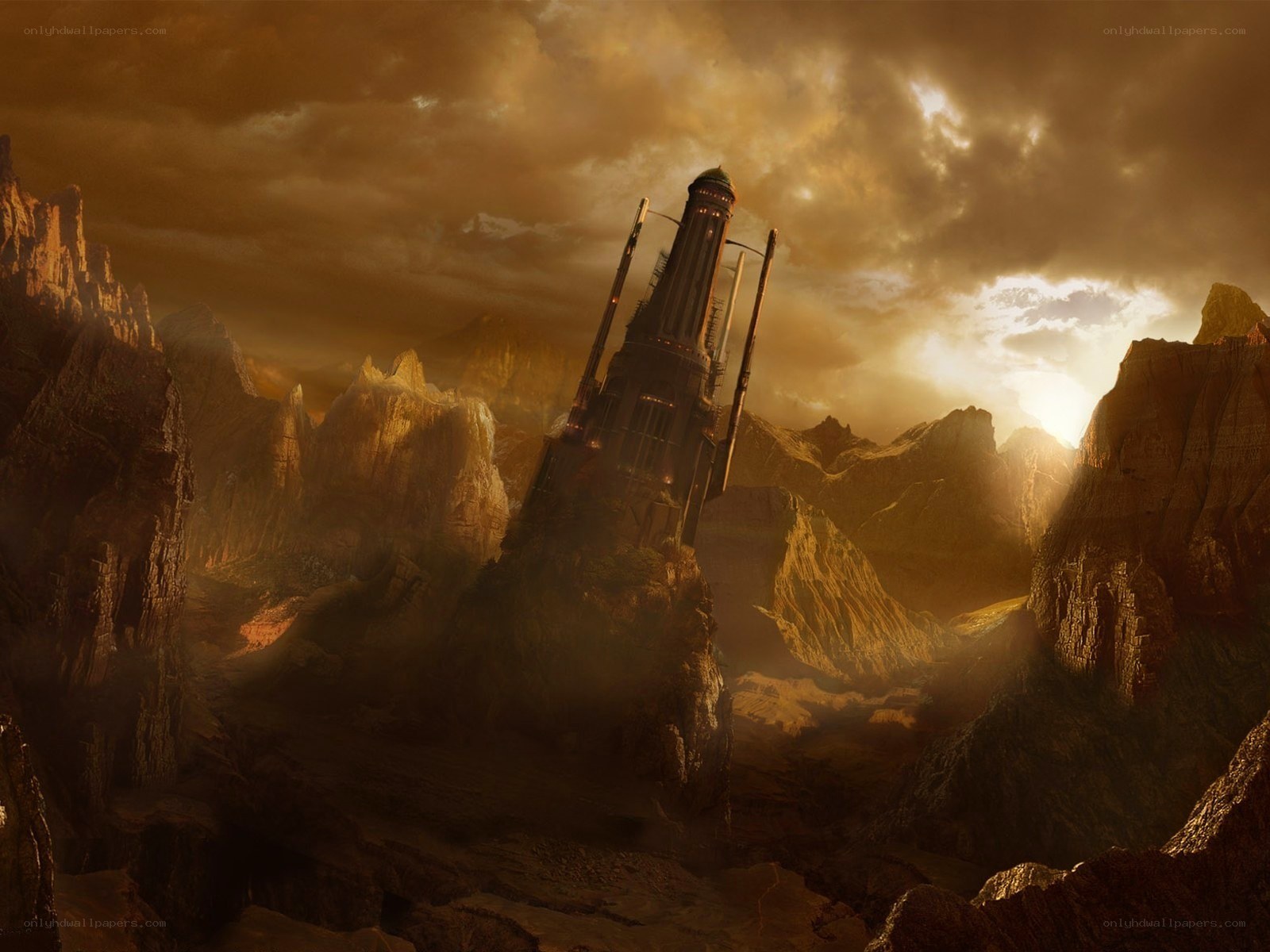 Futuristic tower in a canyon