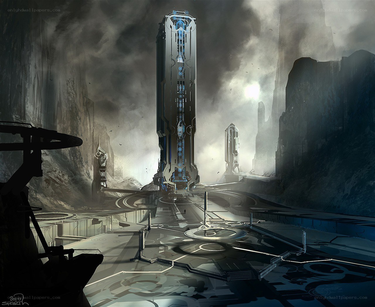 futuristic tower in a canyon