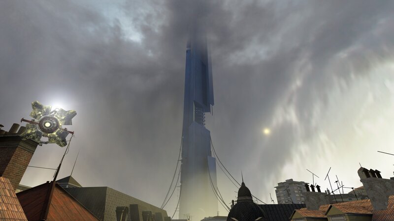 Futuristic tower in a city