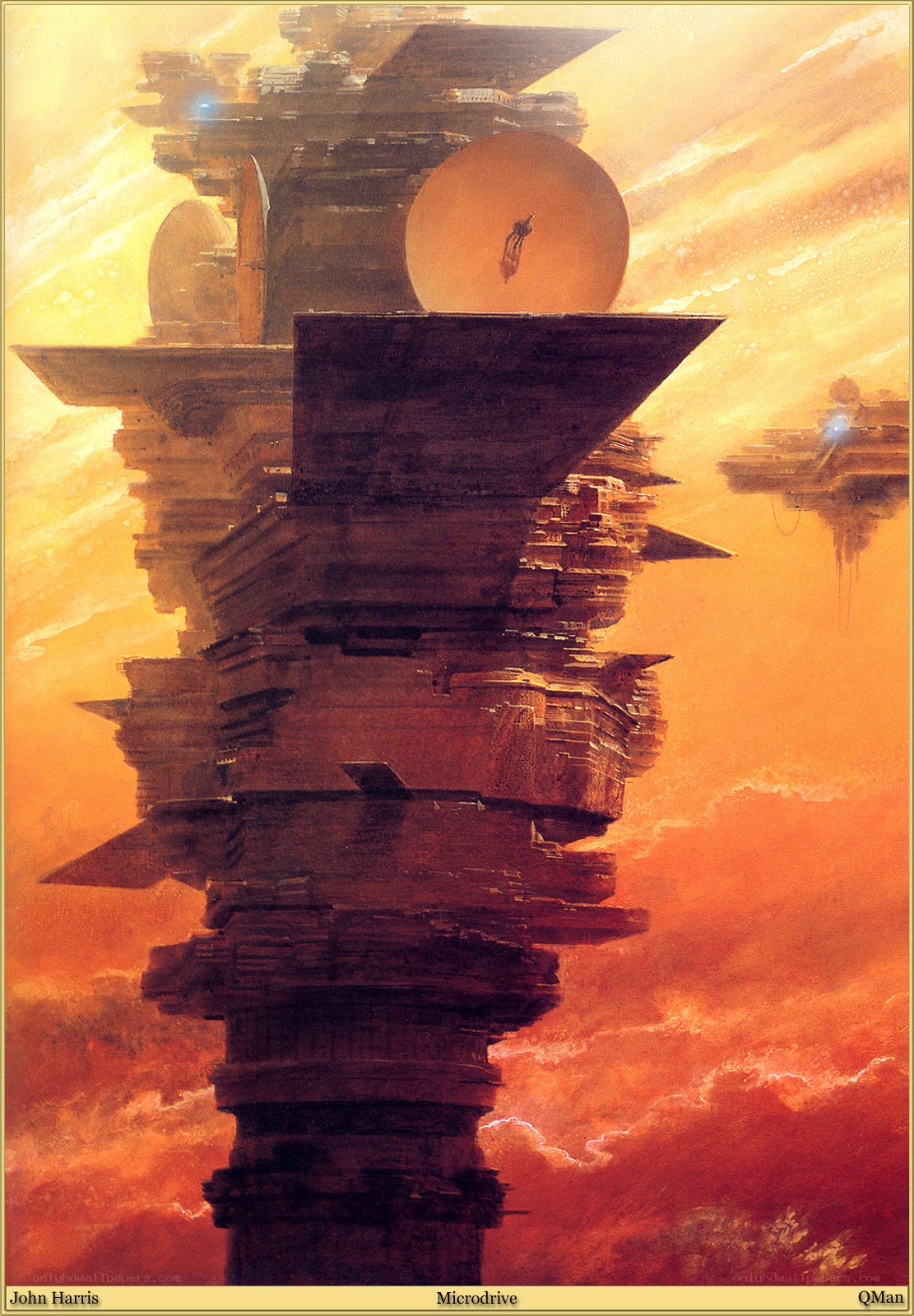 Futuristic tower in a fiery sky