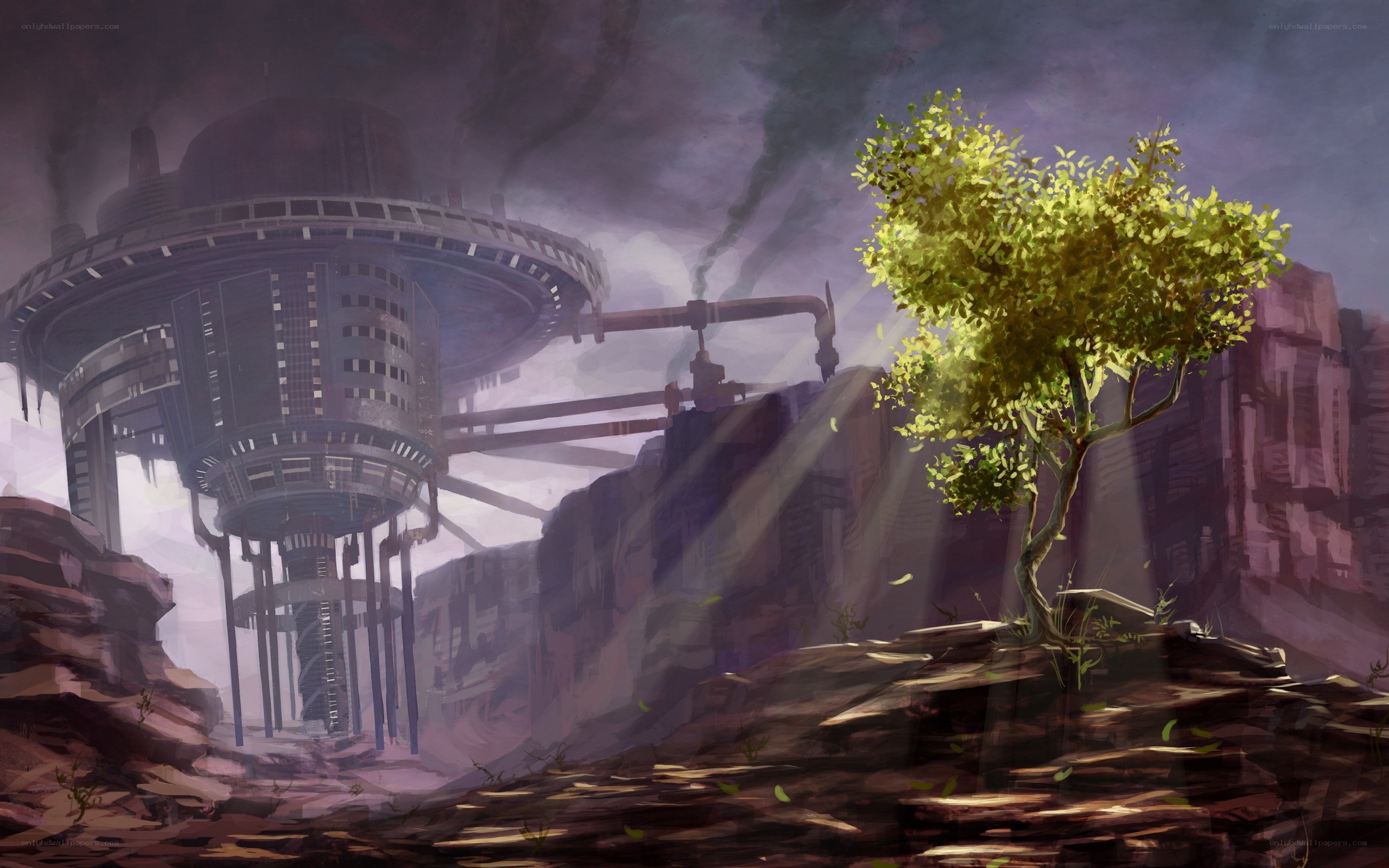 Futuristic tower in a wasteland