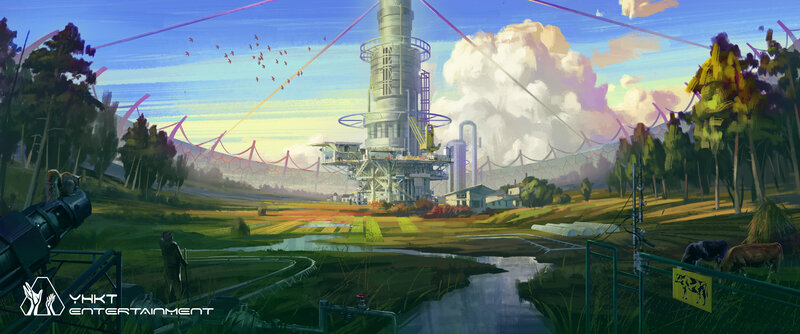 Futuristic Tower in Field