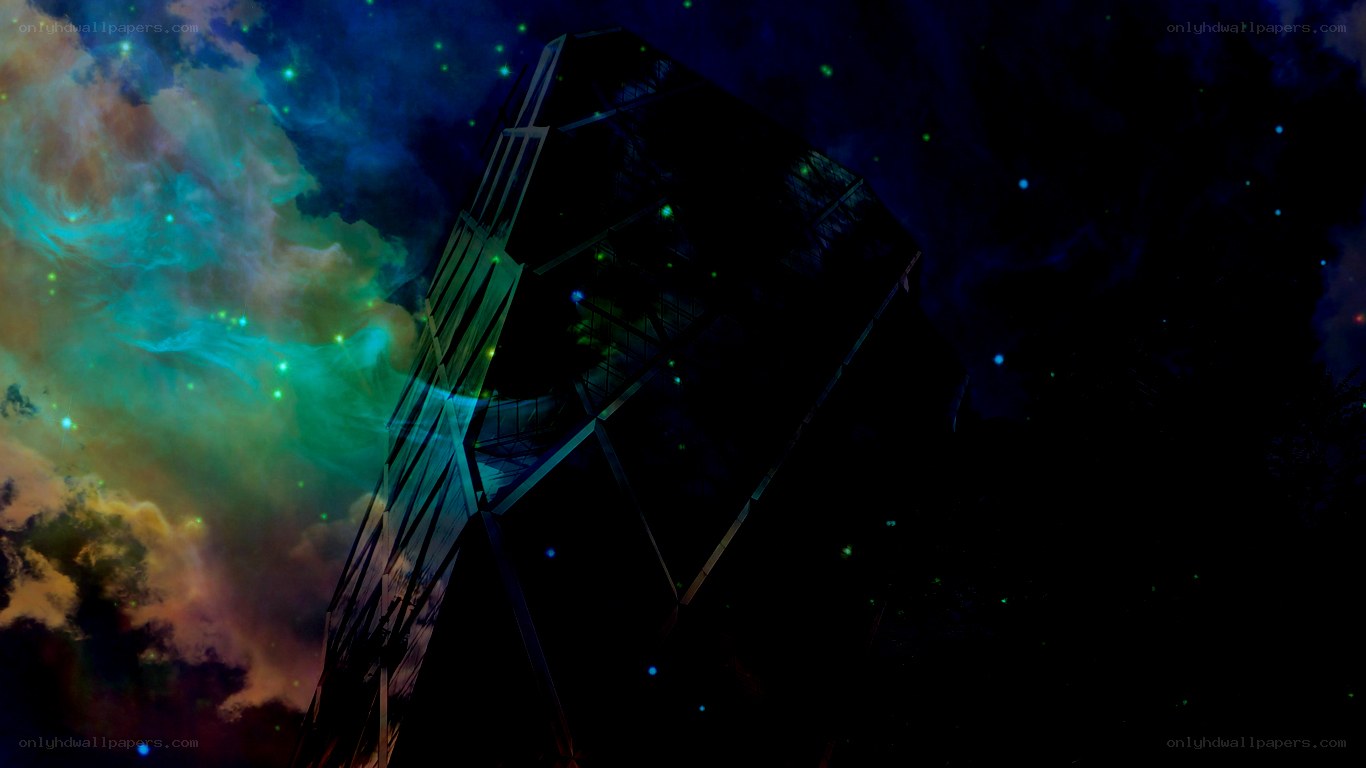 Futuristic tower in nebula