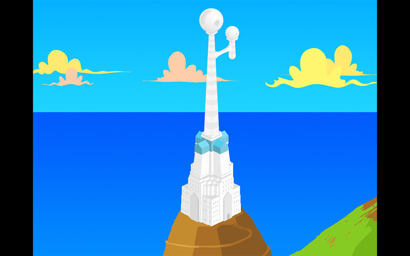 futuristic tower on a cliff