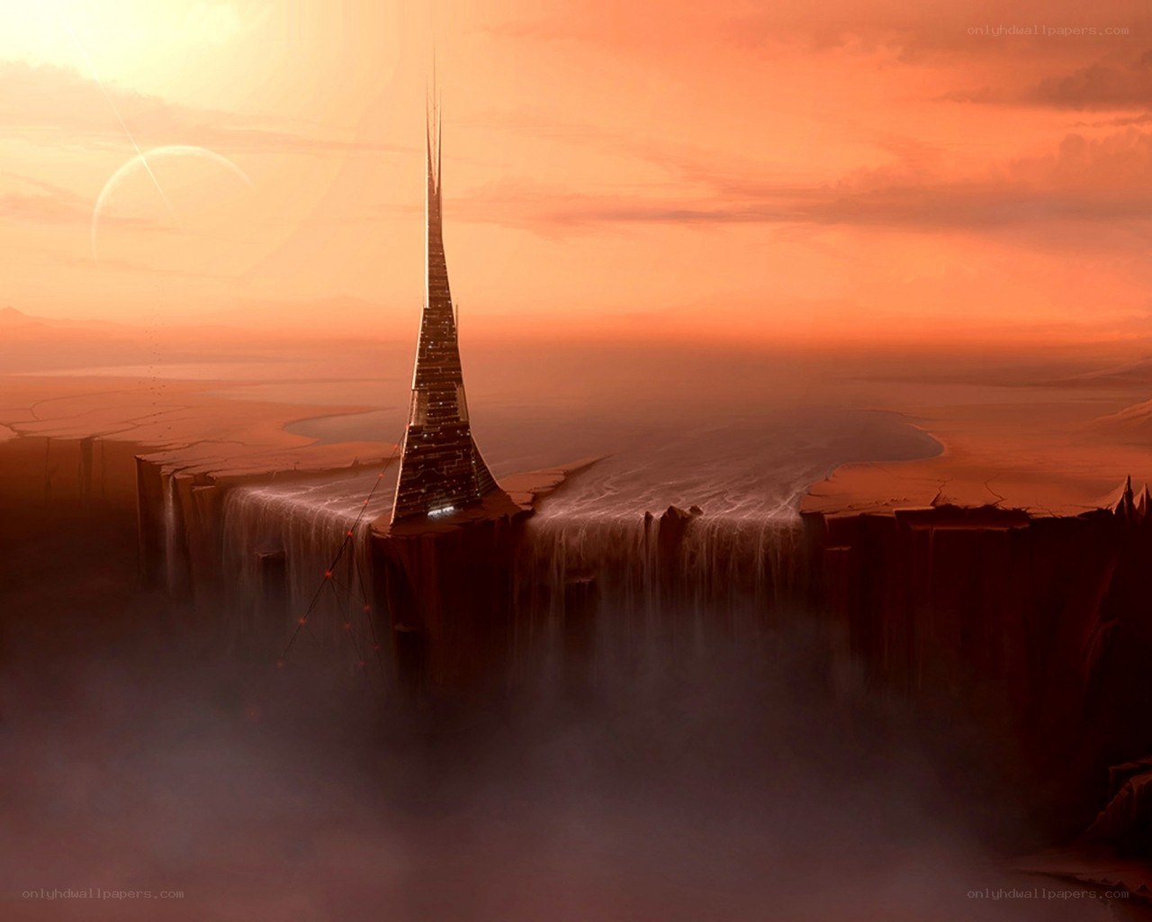Futuristic tower on alien planet