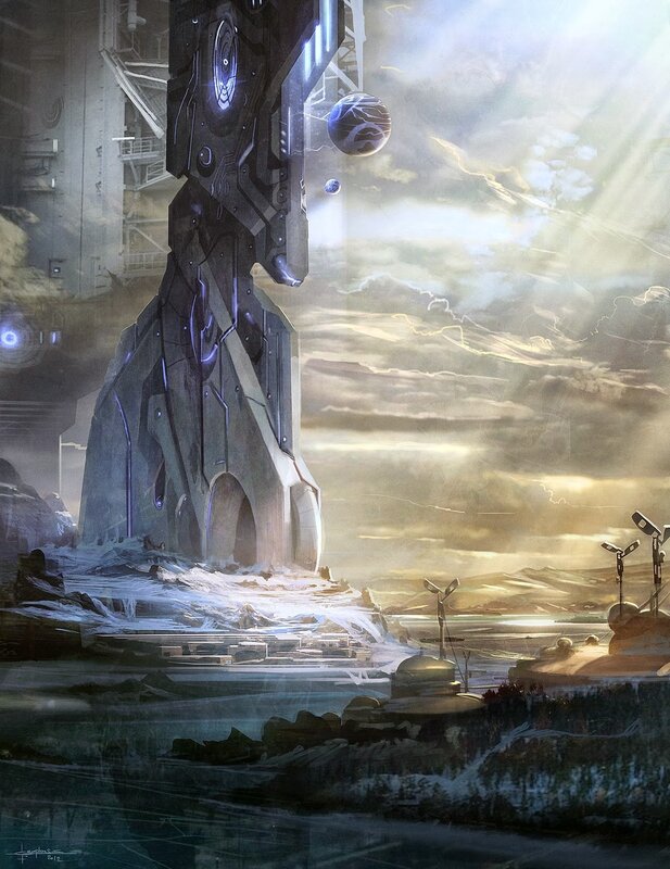 Futuristic Tower on Alien Planet — Gray
