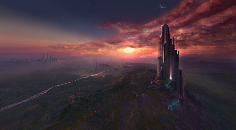 Futuristic Tower on Hill — Purple, Dramatic