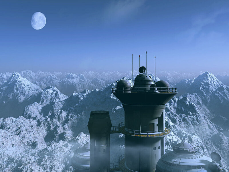 Futuristic Tower on Mountain — Blue