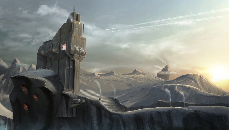 Futuristic Tower on Mountain — Gray