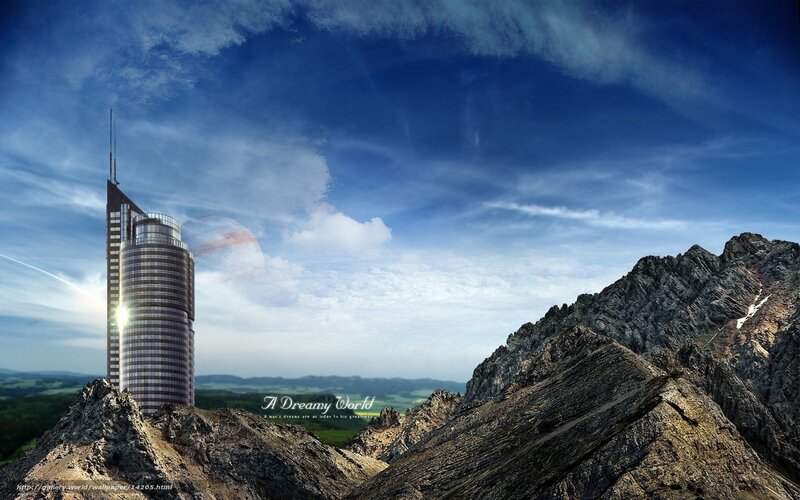 Futuristic tower on mountain