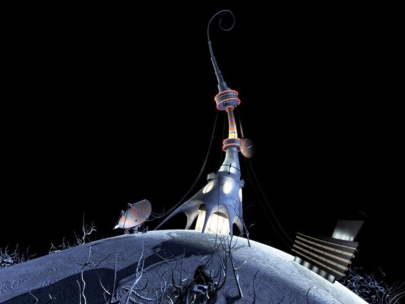 Futuristic Tower on Planet — Black, Dramatic