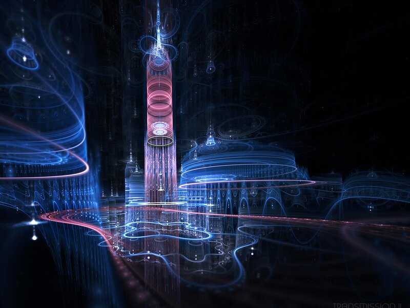 Futuristic Tower Structure — Blue, Dramatic, Night, Digital Art, Light Trails