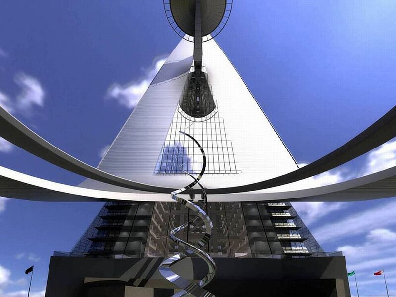 Futuristic Tower Structure — Blue, Dramatic