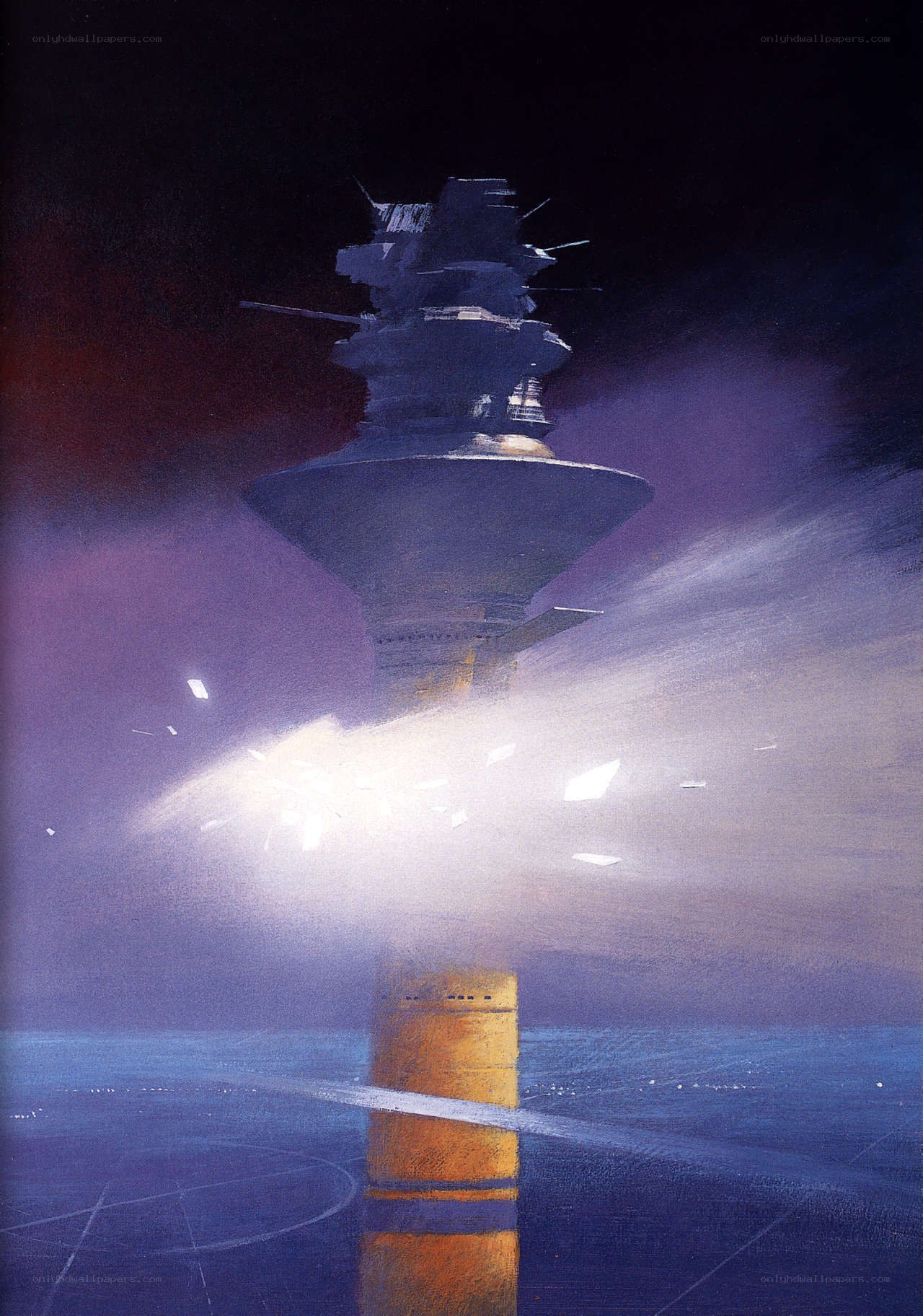 futuristic tower with energy beam