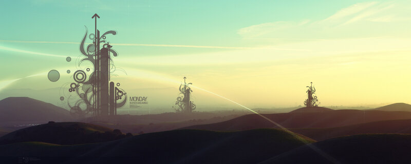 Futuristic towers at sunset