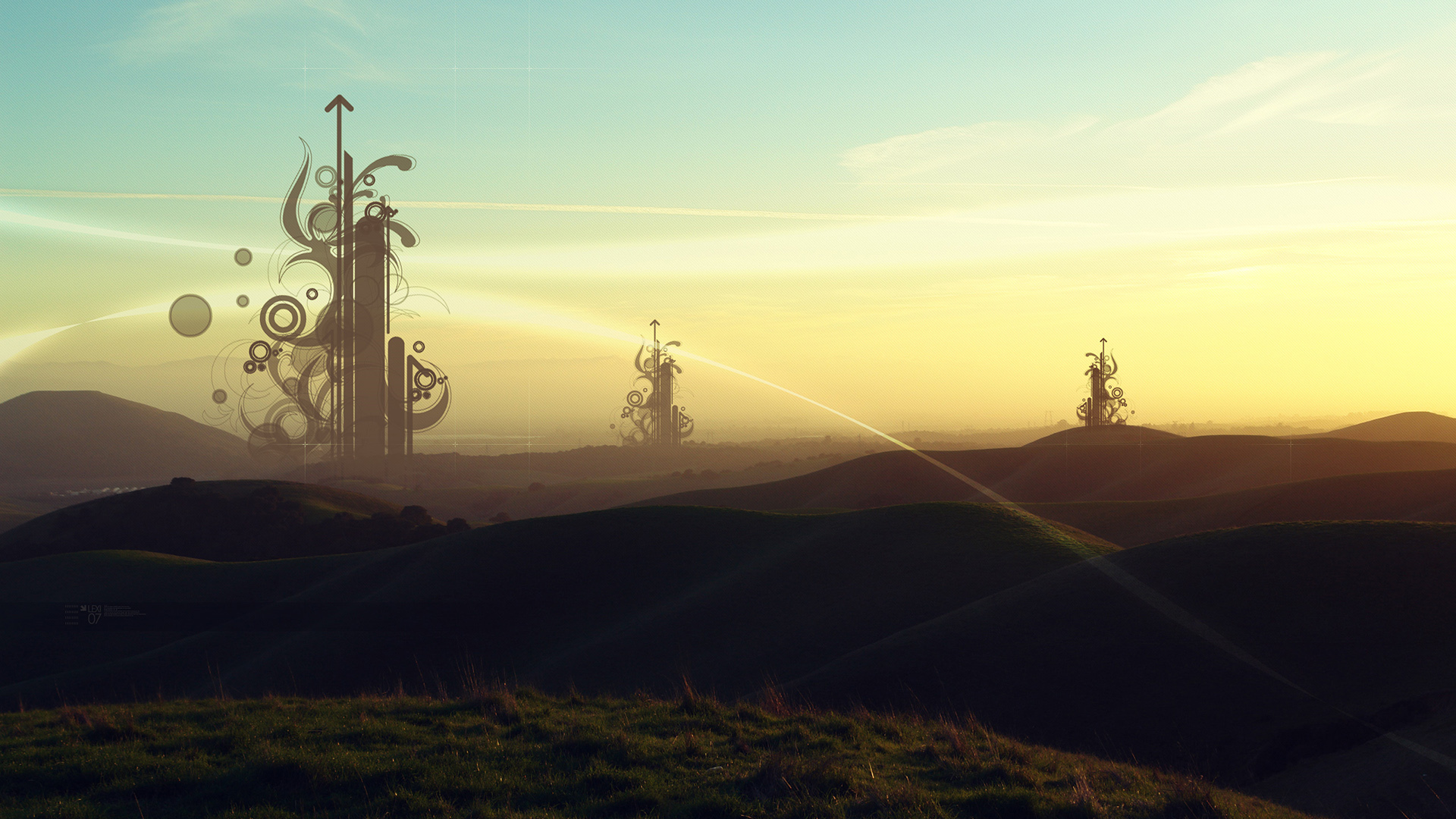 Futuristic towers at sunset