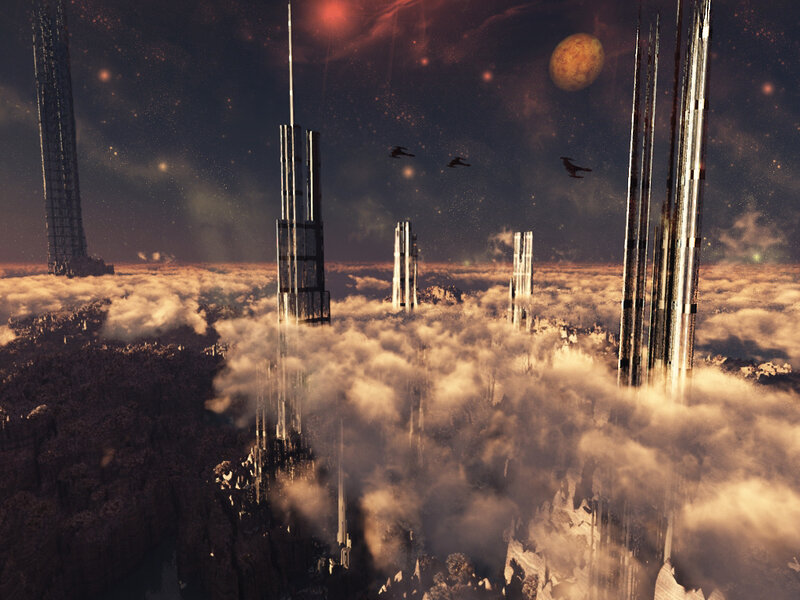 Futuristic Towers in Clouds — Brown