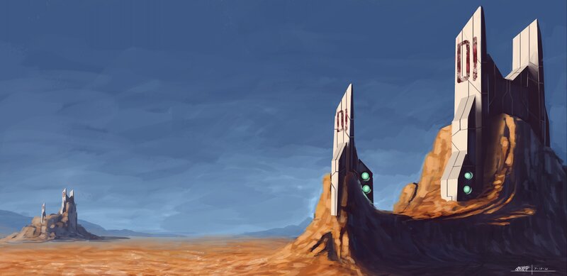 Futuristic Towers in Desert — Blue
