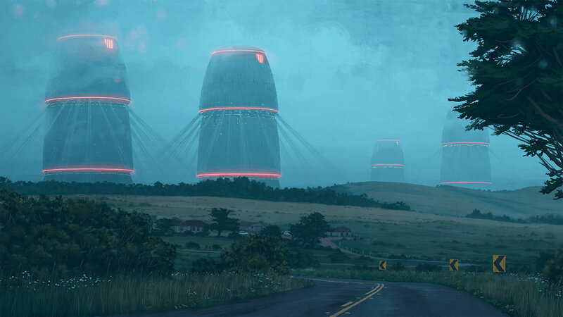 Futuristic Towers in Field