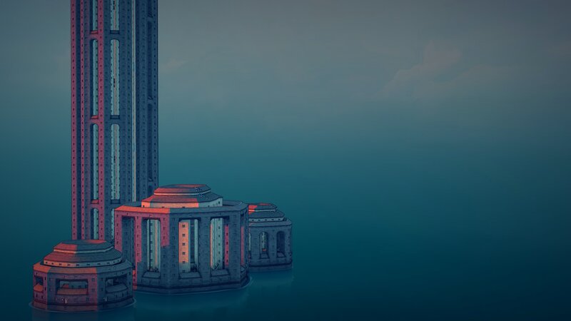 Futuristic Towers in Water — Blue
