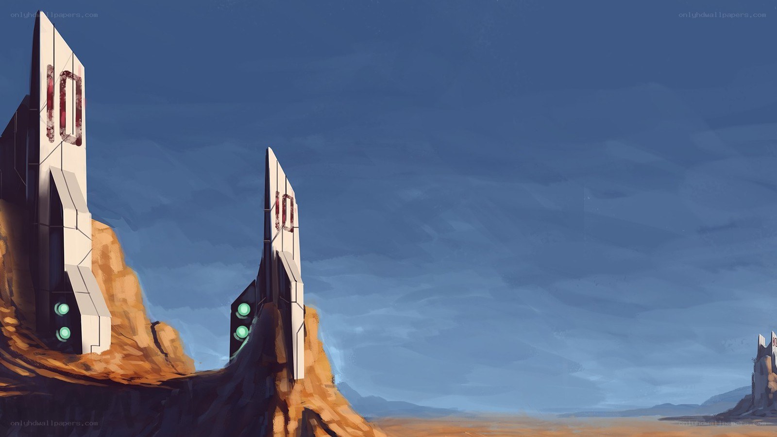 futuristic towers on a desert planet